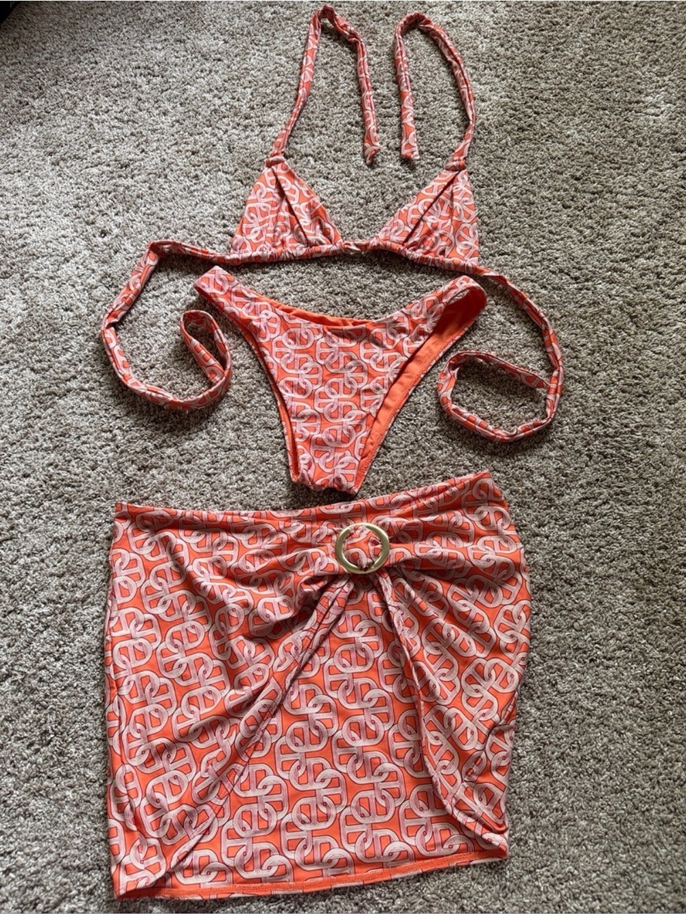 Monday Swimwear Orange Printed Triangle Bikini with Matching Sarong